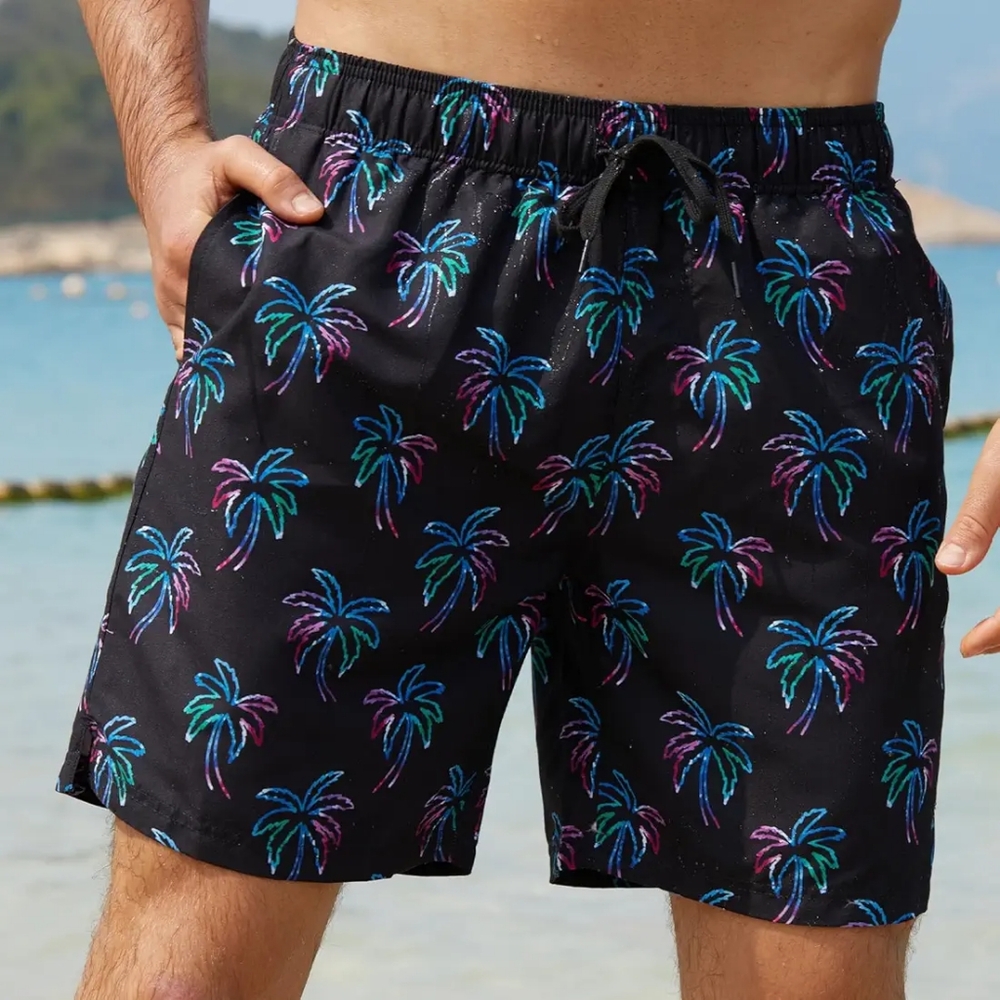Amazon Men's Electric Palm Tree Print Swim Trunks, Size Small, NWOT